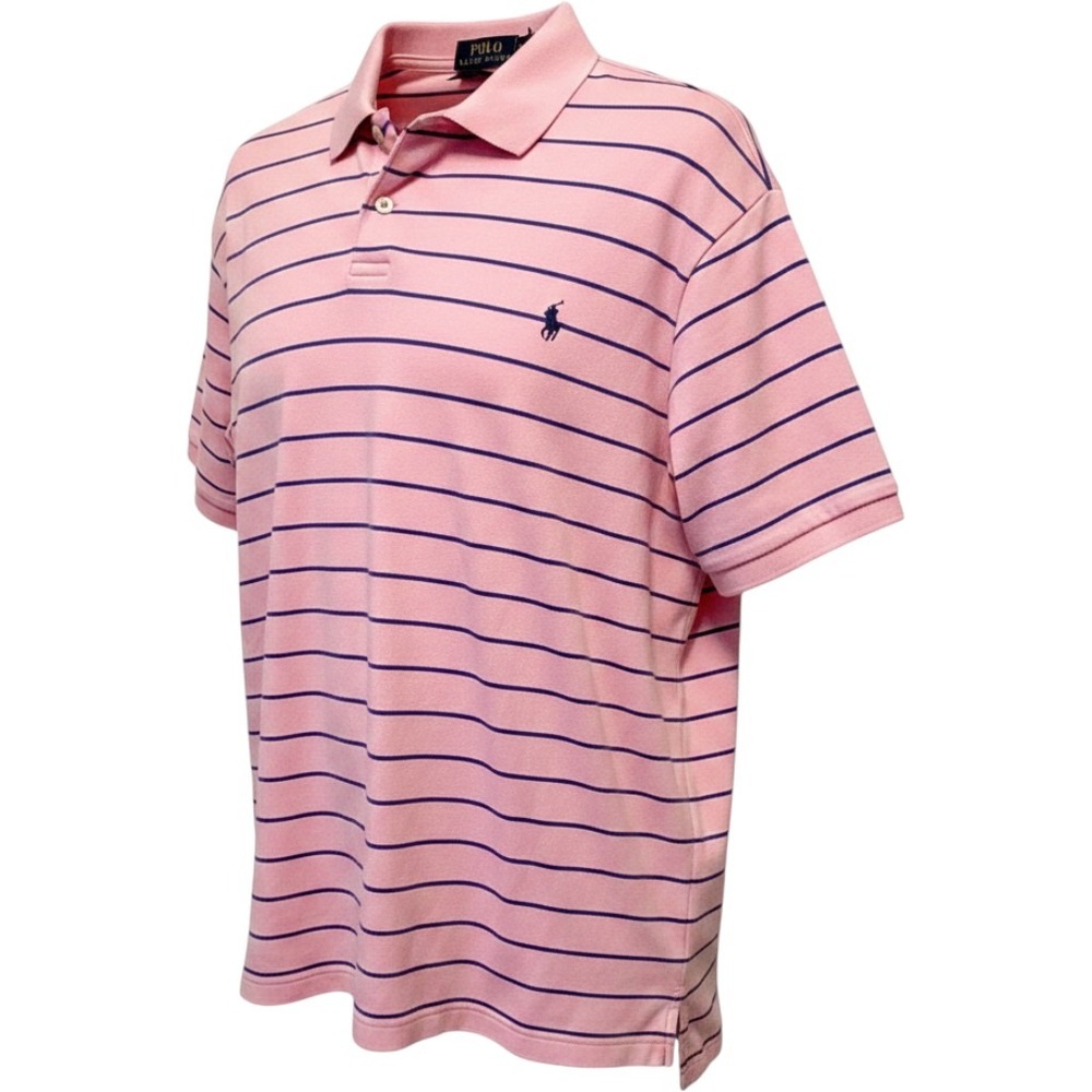 Polo‎ Ralph Lauren Men XXL Pink Navy Blue Striped Custom Slim Fit Polo Shirt